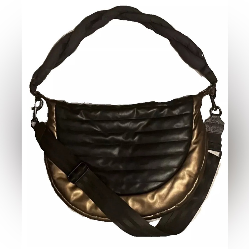 Think Royln Luxe Large Quilted Patent Black Copper Hobo Bag